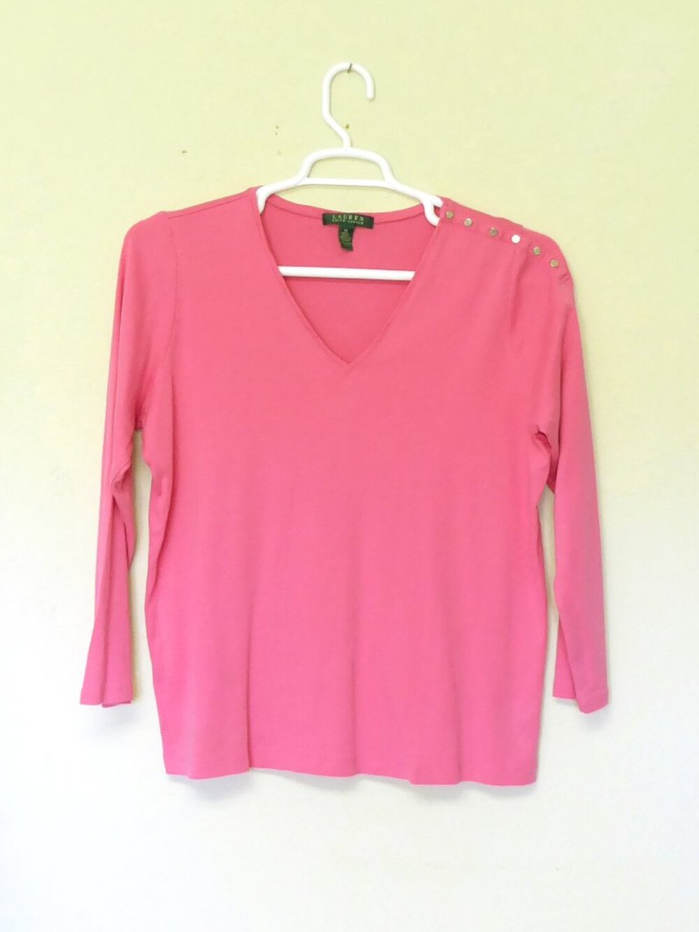 Lauren Ralph Lauren pink v neck long sleeve silver button detail shirt size 1X